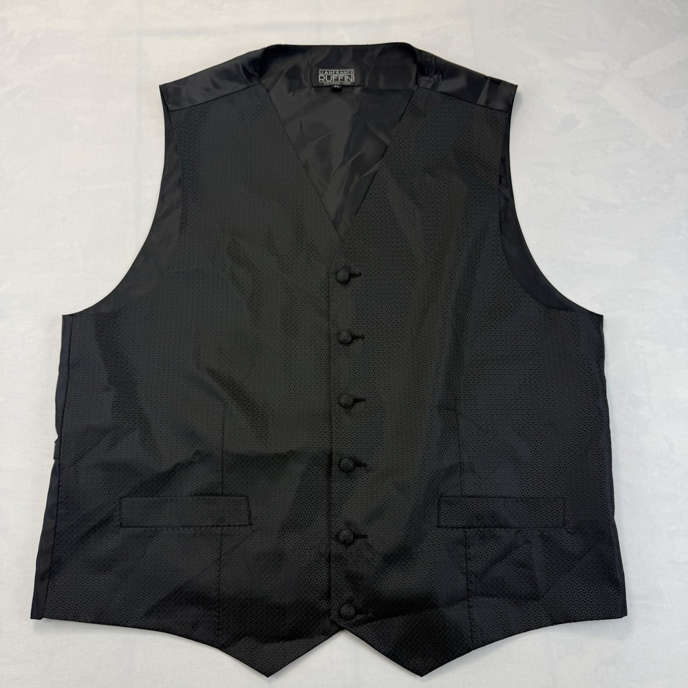 Gianfranco Ruffini Suit Vest Mens XL Black Textured Formal Tuxedo Button Front